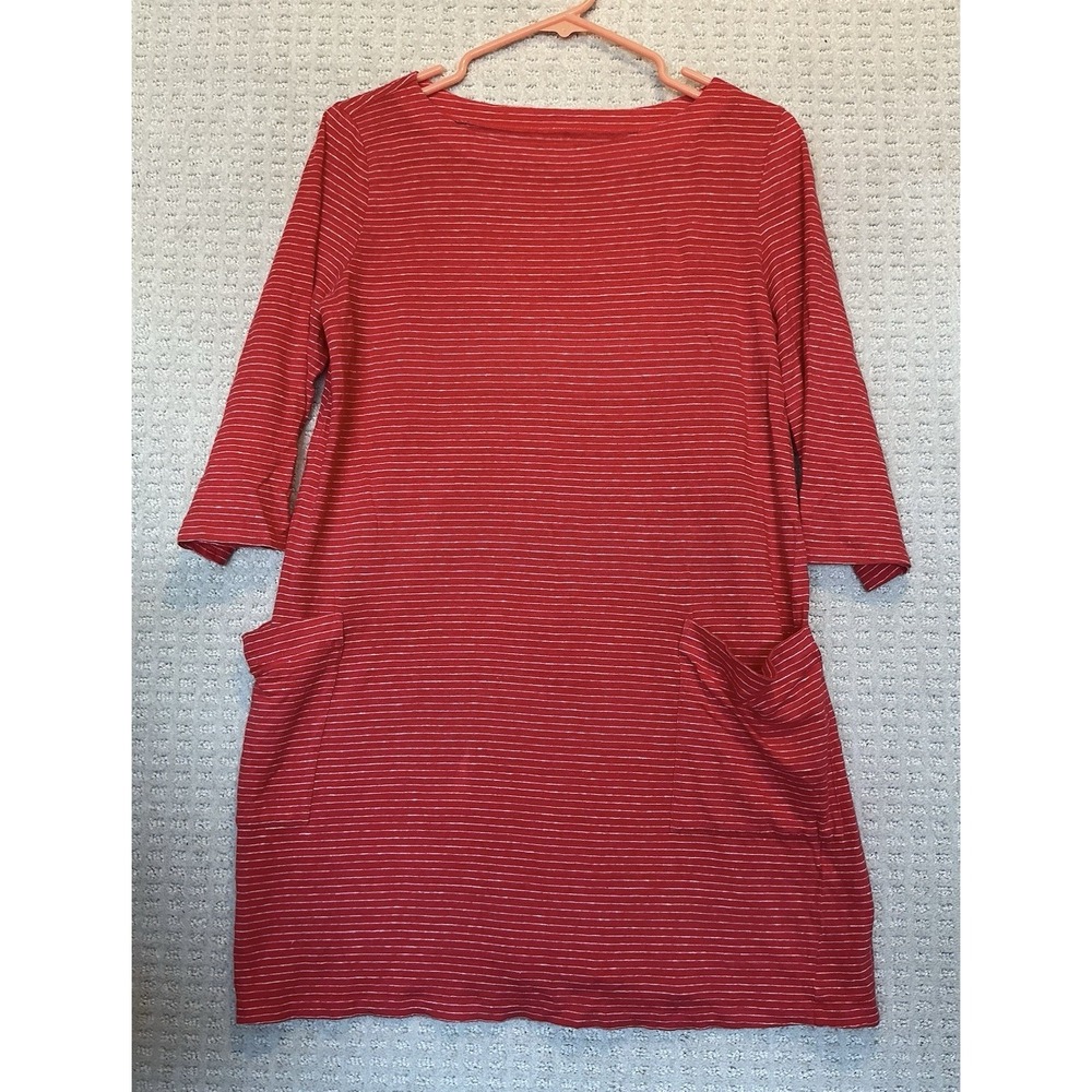 Eileen Fisher Organic Linen T Shirt Sack Dress Red White Pen Stripe S Coastal